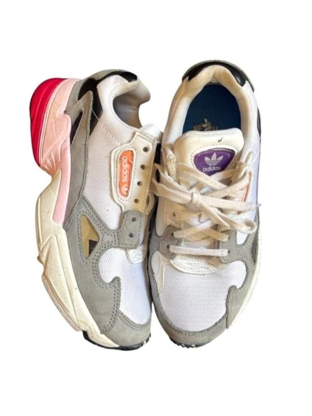 Adidas Originals Falcon White Grey Pink Chunky Sneakers CG6214 Women's Size 5